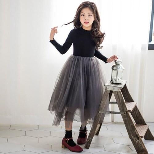 Mesh Ball Gown Dresses For Baby Big Girls Black Long Sleeve Patchwork Princess Toddler Dress Kids Autumn 2020 Children Clothing
