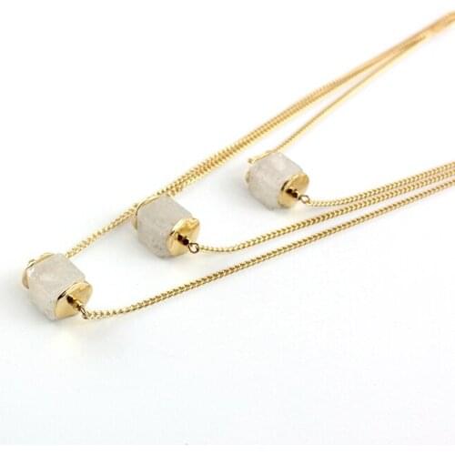 2016 New Three layers personality white natural crystal square multilayer necklaces & pendants