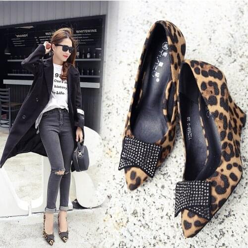 Leopard Shoes 2018 Spring And Summer Shallow Mouth Slope And Shoes New European And American Bows With The Pointed