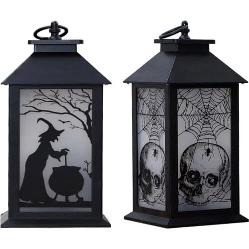 Halloween Decoration Vintage Witch Skull LED Wind Light Flame Lamp Portable Lantern Bar Party Supplies