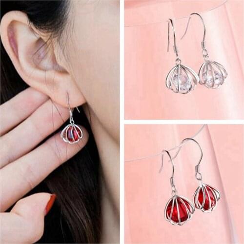 High Quality Pretty Oval Shape Crystal Gems Beads Fashion Silver Color Earrings 1 Pair wj586