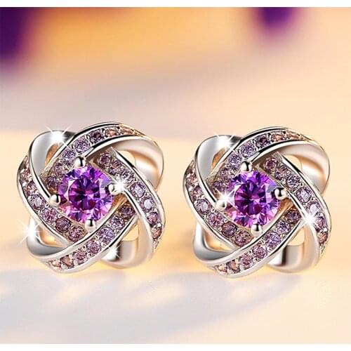 Fashion Jewelry Earrings Women Silver Plated Ear Stud oorbellen Gold Porple Color Cubic Zirconia Rhinestone Earrings brincos