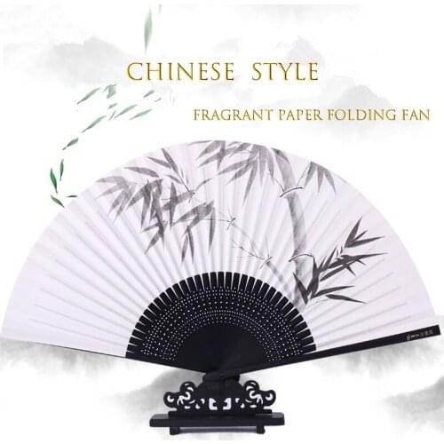Ladies Summer Folding fan High-quality bamboo wood Aromatherapy paper hand fan Outdoor decorative fan Wedding gift folding fan