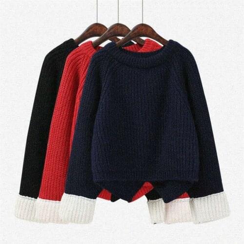 Women' Winter Autumn Thick Short Sweater O-Neck Pull Long Sleeve Pullover Outerwear Jumper Cropped Top Knit Casual Girl Loose