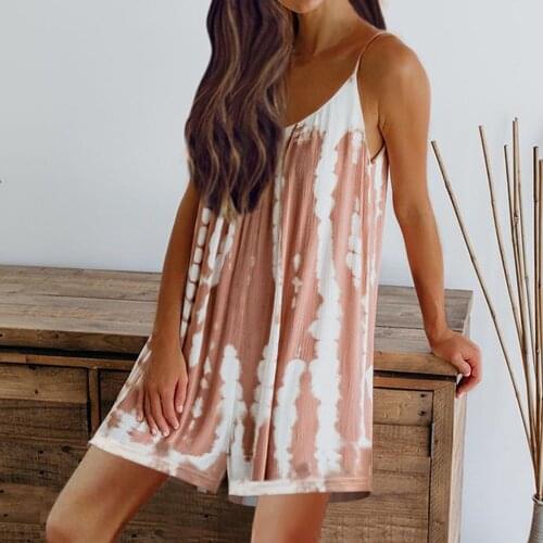 Women Sleeveless Rompers Tie-dye Beach Boho Casual Jumpsuit 2021 Summer Vacation High Street Romper Overalls Wide Leg Playsuits
