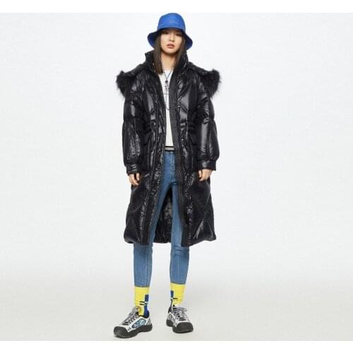 Women Down Coat Black Hooded Fur Collar Female Long Winter Big Size Women’s Down Jacket 2021 Oversize XS-L