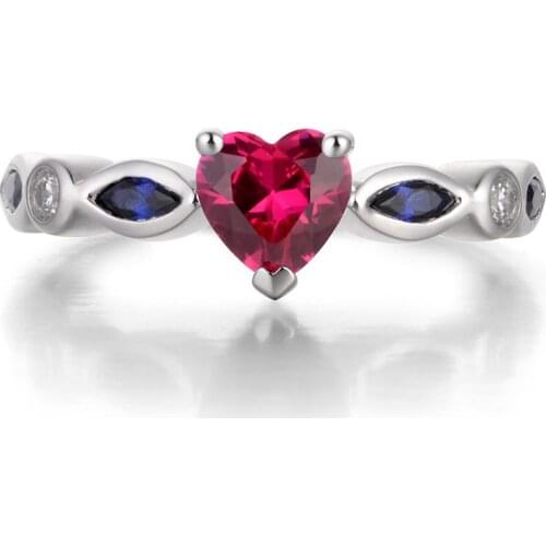 Leige Jewelry Anniversary Ring Ruby Ring July Birthstone Heart Cut Red Gemstone Solid 925 Sterling Silver Ring Gifts for Women