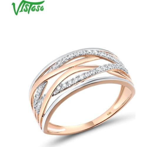 VISTOSO Gold Rings For Women Genuine 14K 585 Rose Gold Ring Sparkling Diamond Delicate Rings Anniversary Simple Fine Jewelry