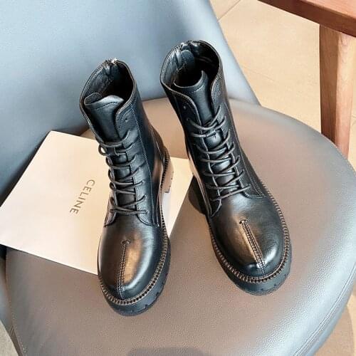 Winter New Leather Martin Boots Female Rear Zipper British Style Thick Bottom Black Height-increasing Boots Winter Boots Women