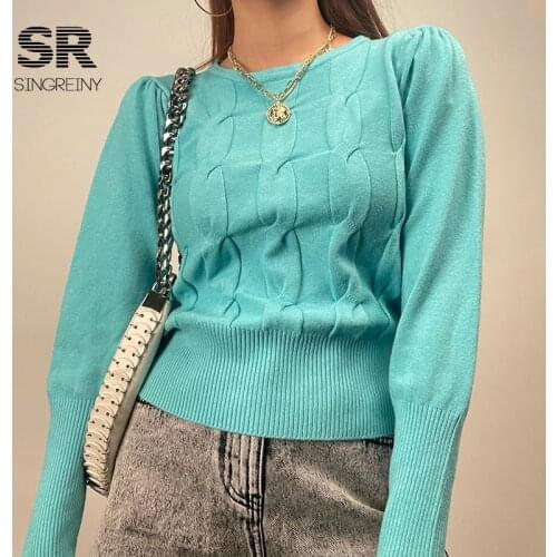 SINGREINY Winter Women Knitted Sweater Long Sleeves O Neck Solid Loose Tops 2021 New Autumn Twist Knit Tops Warm Pullovers