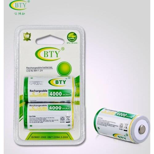 2PCS BTY C Rechargeable Battery 4500mAh NI-MH 1.2V 4000 mah C Rechargeable batteries NIMH Recharge HR14 Bateria Size C HR 14