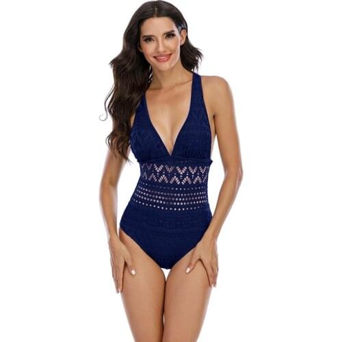 2021 Sexy Lace Swimwear One Piece Swimsuit Women Backless Monokini Swimsuit Black Sport Bodysuit High Cut Beach Bathing Suit New