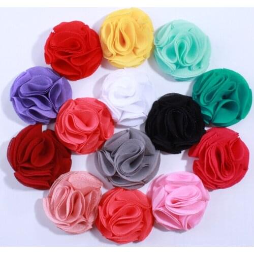 60PCS 4.5CM Fashion Chiffon Fabric Flowers For Head Wear Hair Flower For Women Girls U Pick Color