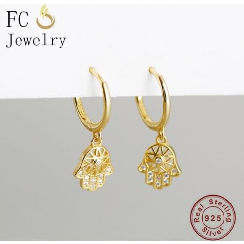 925 Sterling Silver Gold Dreamcatcher Fatima Hamsa Hand Hoop Earring Piercing Boucke Doreille For Women Hanger Pendientes 2021