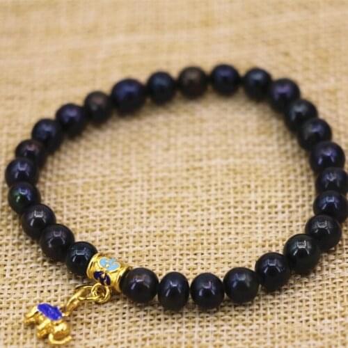 8 Types Women Elastic Strand Beaded Bracelet Bangle Black Natural Freshwater 7-8mm Pearl Beads Cloisonne Bracelets 7.5inch B3115