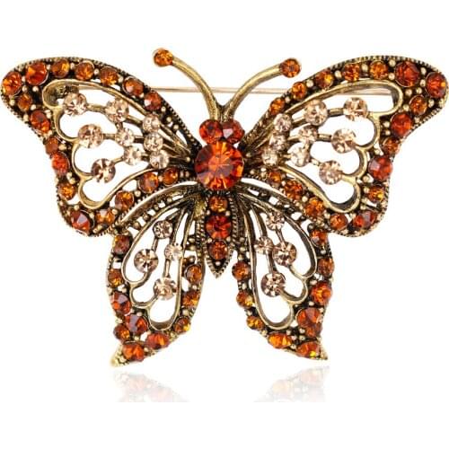 Brooch New Fashion beauty Women Gold Alloy Crystal Diamante Exquisite butterfly Brooches pins hot sale party Women Gift AG031