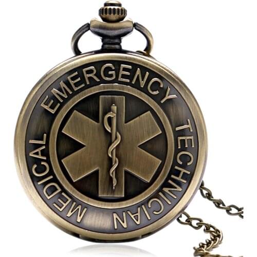 Emergency Medical Technician Paramedic Badge Nurse Doctor Theme Quartz Pocket Watch Men Women Pendant Necklace Clock Mini Gift