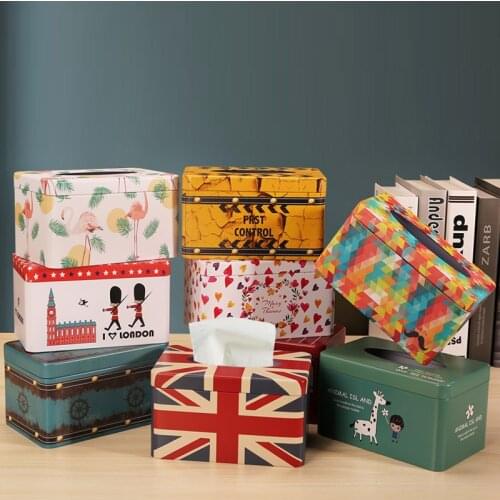 European iron tissue box cover home table decoration square napkin sheet paper box holder Storage automatic paper towel box