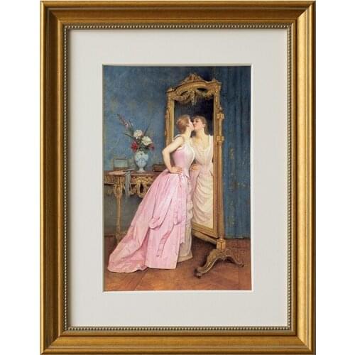 European symbolism vertical decorative painting Girl looking in the mirror for wall decoration