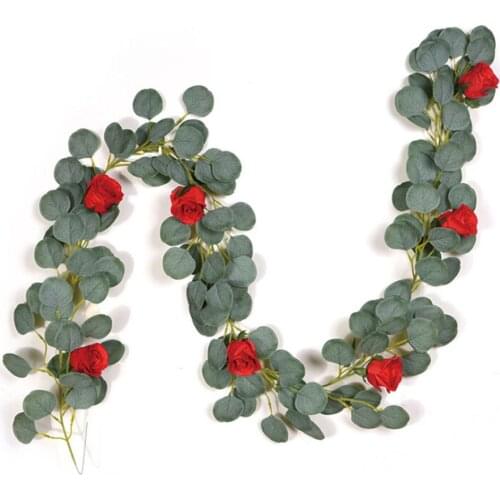 Eucalyptus Garland Artificial Rose Silk Flowerr Greenery Eucalyptus Leaves For Wedding Backdrop Wall Decor