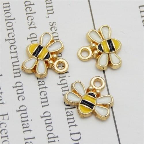 GraceAngie 10pcs tiny bee enamel charm for jewelry making crafting cute earring pendant necklace bracelet charms 11mm trendy