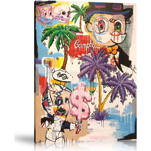 HD Print Alec Monopoly Oil Painting Home Decor Wall Art on Canvas Alec Mixed Retrospective with Palm Trees Canvas Printings