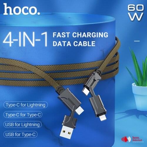 Hoco charging data cable for lightning type-c usb 4in1 zinc alloy 60W wire for iphone ipad for samsung xiaomi charger laptop