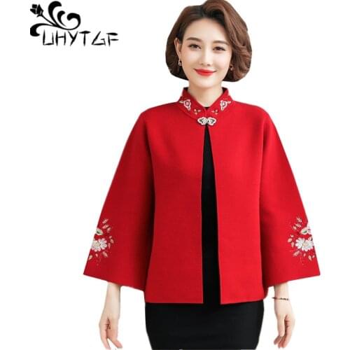 UHYTGF Quality Knitted Cardigan Women Fashion Embroidered Elegant Thin Autumn Coat Korean Loose Short 4XL Plus Size Jacket 1229
