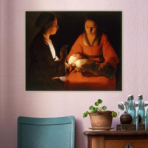 Georges de la Tour《Newlyborn infant》Canvas Art Oil Painting Artwork Aesthetic Picture Poster Wall Hanging Decor Home Decoration