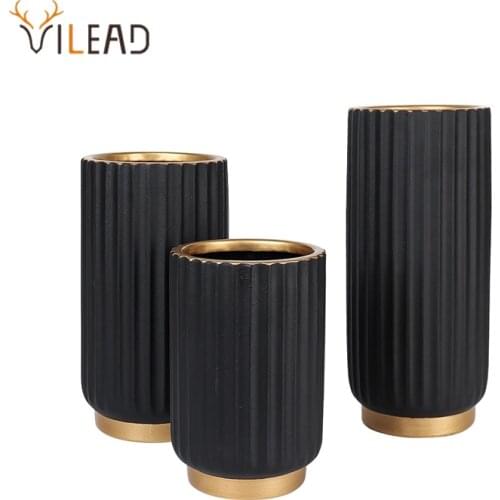 VILEAD Ceramic Vase Modern Nordic Style Black Flower Arrangement Home Decor Living Room Desktop Decoration Ornaments Plant Pot