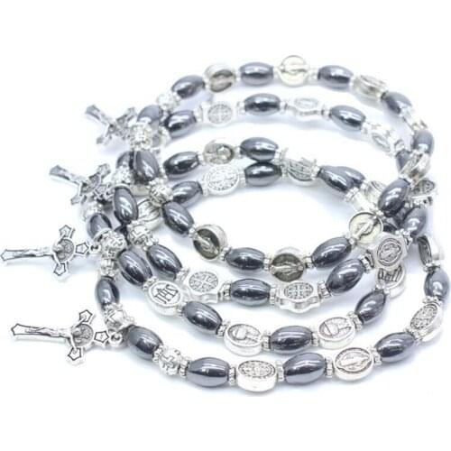 Classic Fashion Ethnic Religious Icon Black Beads Cross Bracelet Bracelet Jewelry Beaded Rosary