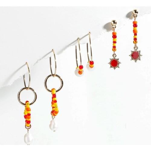 LUNA CHIAO 3 Pairs / Set Seed Beaded Hoops Earrings for Women