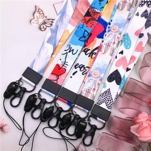 Mobile Phone Straps cute girl colorful Graffiti DIY Metal Clip Hanging Neck Rope Lanyard Neck Strap Lanyards for keys ID Card