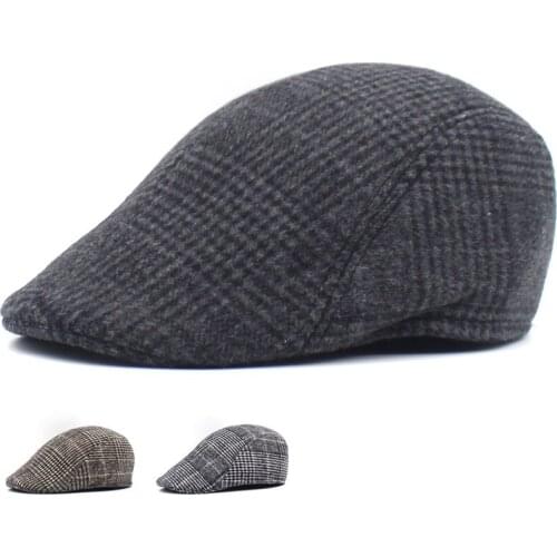 2019 Mens berets thickened in autumn and winter warm Cap old man forward Hat casual retro Plaid Hat men SL-06