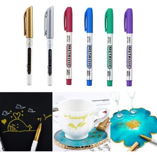 6 Color Gold Silver Metallic Pen Resin Drawing Pen Acrylic Paint Highlights Permanent Marker Pens For DIY Epoxy Resin Crfat