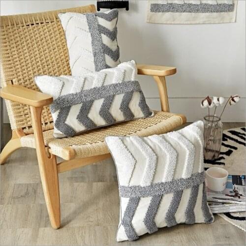 Cotton Canvas Embroidery Cushion Cover 45x45cm/30x50cm Zigzag Grey Pillow Cover Geometric Home Decor Sofa PillowCase PillowSham