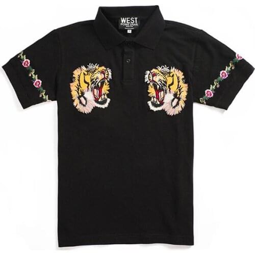 New Novelty 2020 High unisex Embroidery Double tiger head flowers Fashion Polo Shirts Shirt Skateboard Cotton Polos Top Tee #C37