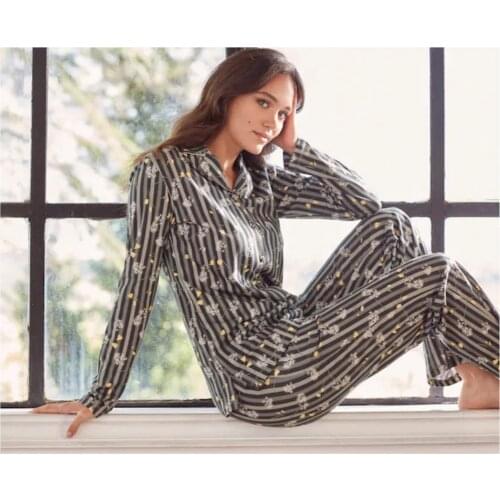 Women pajama set buttoned in front sleep set high quality 100% natural cotton women bottom and top pajama set home wear turkey