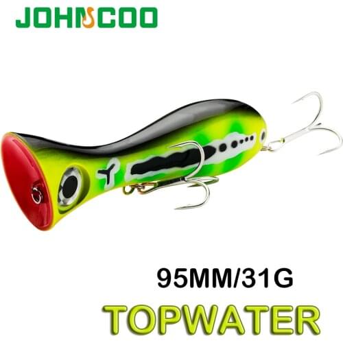 JOHNCOO Fishing Lures 9.5cm/31g Topwater Popper Bait Hard Bait Artificial lure Wobblers 3D design 2 sharp hooks big fish