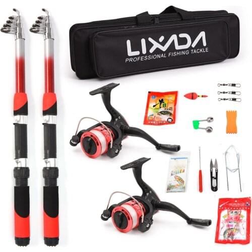 Lixada Fishing Rod Reel Combo Full Kit with 2PCS 2.1m Telescopic Fishing Rods 2PCS Spinning Reels Fishing Lure Hooks Accessories