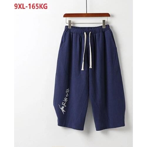 Summer Chinese style Shorts Men linen vintage shorts big size Tang suit shorts Chinese elements oversize shorts 7XL 8XL 9XL blue