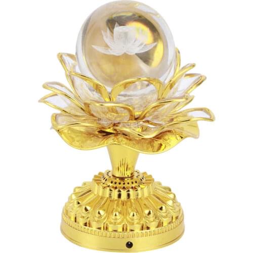 Lotus Candlestick Crystal Lotus Lamp LED Colorful Bright Light for Buddhist Meditation Yoga Studio Temple Home Office Ornament