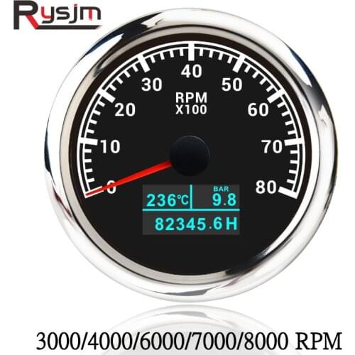 New 85mm 3 in 1 Tachometer Marine Tacho Meter 8000 RPM 7000RPM 6000RPM 4000RPM Waterproof Boat Car Tachometer Toerenteller