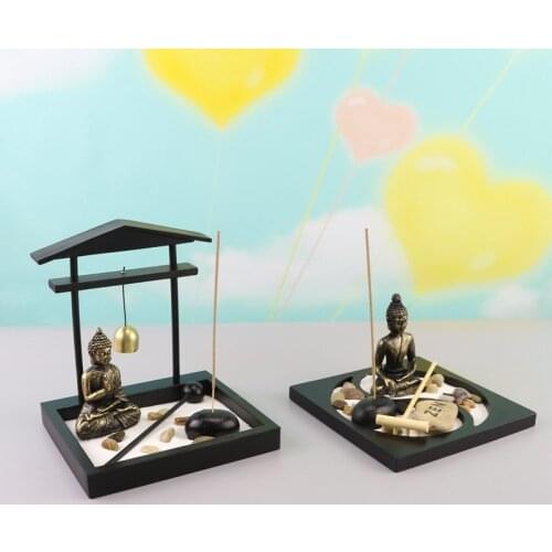 Creative Chinese Buddha Statue Nature Sandstone Crafts Resin Micro Landscape Ornaments Figurine Meditation Miniature Home Decor