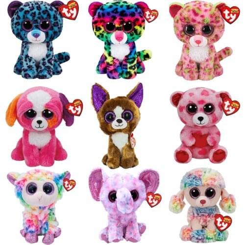 Ty Beanie Boos Big Eyes Dog Leopard Series Elephant Sheep Cute Plush Toys 6" 15 cm Collectible Animal Dolls Birthday Kids Gifts