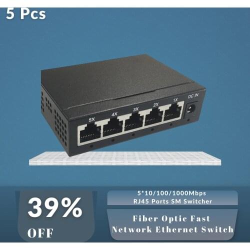 Fiber Optic Fast Network Ethernet Switch 5*10/100/1000Mbps RJ45 Ports SM Switcher