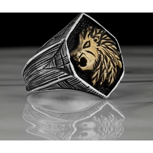 Jewelry 925 sterling silver gold wolf figure for men 2021 Ring Gift Women Men Best Craftmanship Lion Symbol Guaranteed available