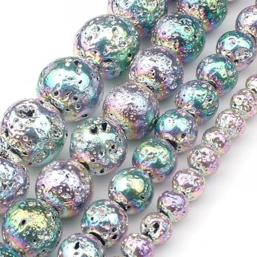 Green Colorful Rock Volcanic Lava Stone Beads Natural Round Beads For Jewelry Making DIY Earrings Charm Bracelet 4 6 8 10mm 15"