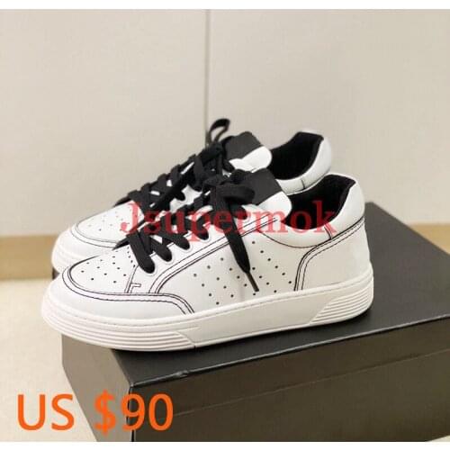 New Paris Fashion Luxury Brand DesignShoes Genuine Leather Round Toe Lace-up Low Top Casual Woman Sneaker