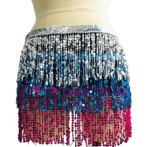 Belly Dance Sequined Fringed Hip Scarf Waistband Nightclub Show Beads Multi-color Tassel Skirt Belly Dancing Waist Chain